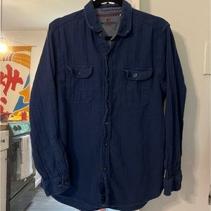 Woolrich Navy Textured Cotton Long Sleeve Button Up